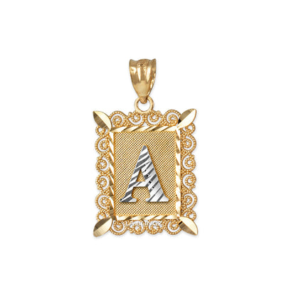 14K Yellow Gold Filigree Letter Initial Alphabet Pendant Necklace Karma Blingz