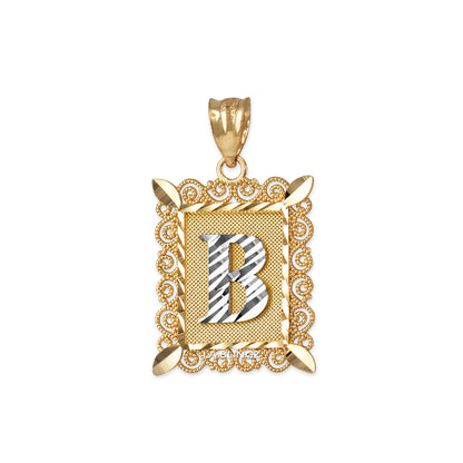 14K Yellow Gold Filigree Letter Initial Alphabet Pendant Necklace Karma Blingz