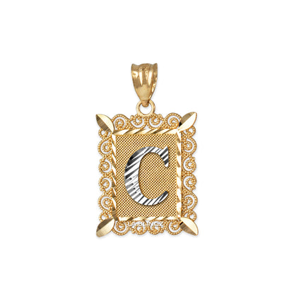 14K Yellow Gold Filigree Letter Initial Alphabet Pendant Necklace Karma Blingz