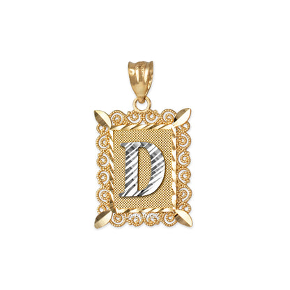 14K Yellow Gold Filigree Letter Initial Alphabet Pendant Necklace Karma Blingz