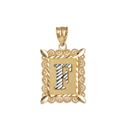 14K Yellow Gold Filigree Letter Initial Alphabet Pendant Necklace Karma Blingz