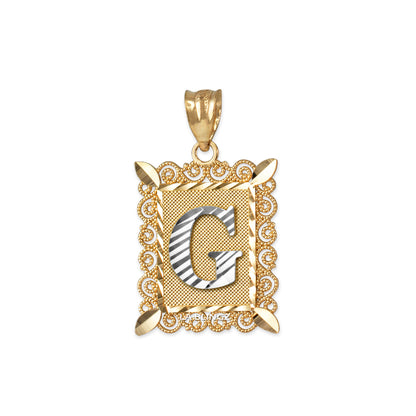 14K Yellow Gold Filigree Letter Initial Alphabet Pendant Necklace Karma Blingz