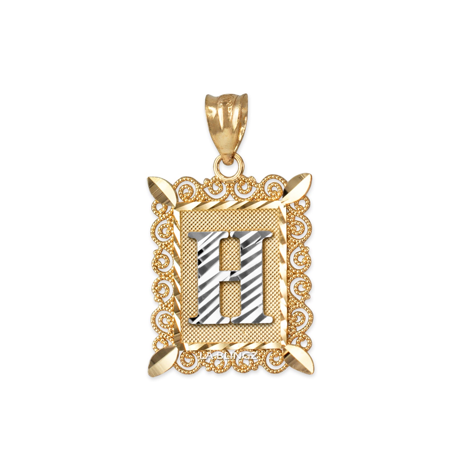 14K Yellow Gold Filigree Letter Initial Alphabet Pendant Necklace