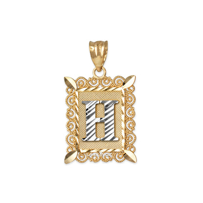 14K Yellow Gold Filigree Letter Initial Alphabet Pendant Necklace Karma Blingz