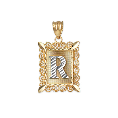 14K Yellow Gold Filigree Letter Initial Alphabet Pendant Necklace Karma Blingz