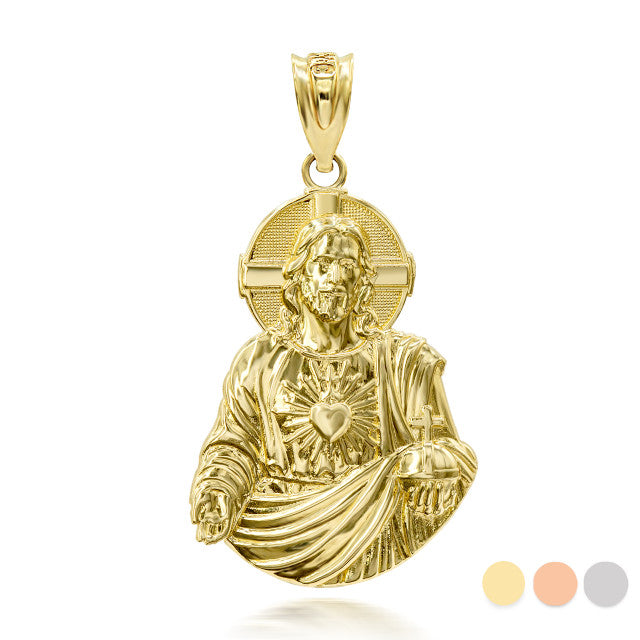 Gold Jesus Christ Sacred Heart Pendant (10K, 14K, yellow, white, rose gold) Karma Blingz