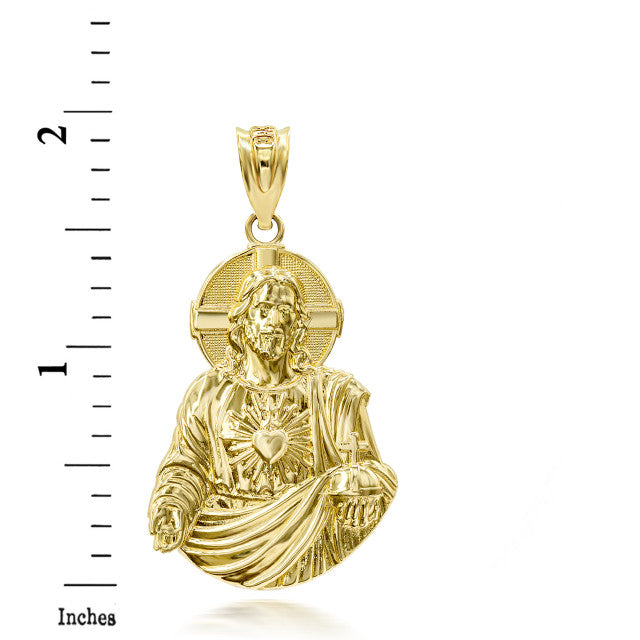 Gold Jesus Christ Sacred Heart Pendant (10K, 14K, yellow, white, rose gold) Karma Blingz