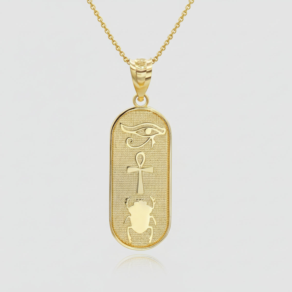 Gold Egyptian Symbols Eye of Horus, Ankh and Scarab Beetle Amulet Pendant Necklace Karma Blingz