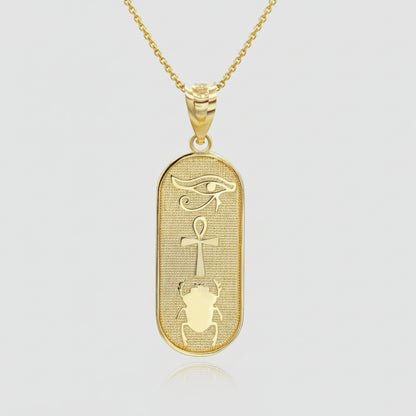 Gold Egyptian Symbols Eye of Horus, Ankh and Scarab Beetle Amulet Pendant Necklace Karma Blingz