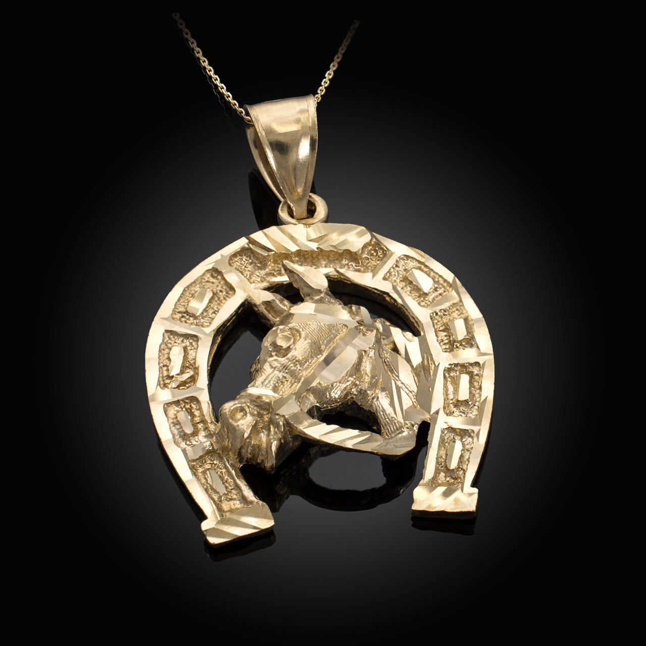 Gold Large Horseshoe Lucky Horse Head DC Pendant Necklace Karma Blingz