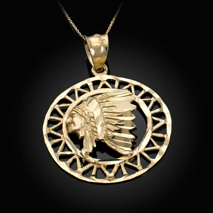 Gold Apache Indian Chief DC Talisman Pendant Necklace Karma Blingz