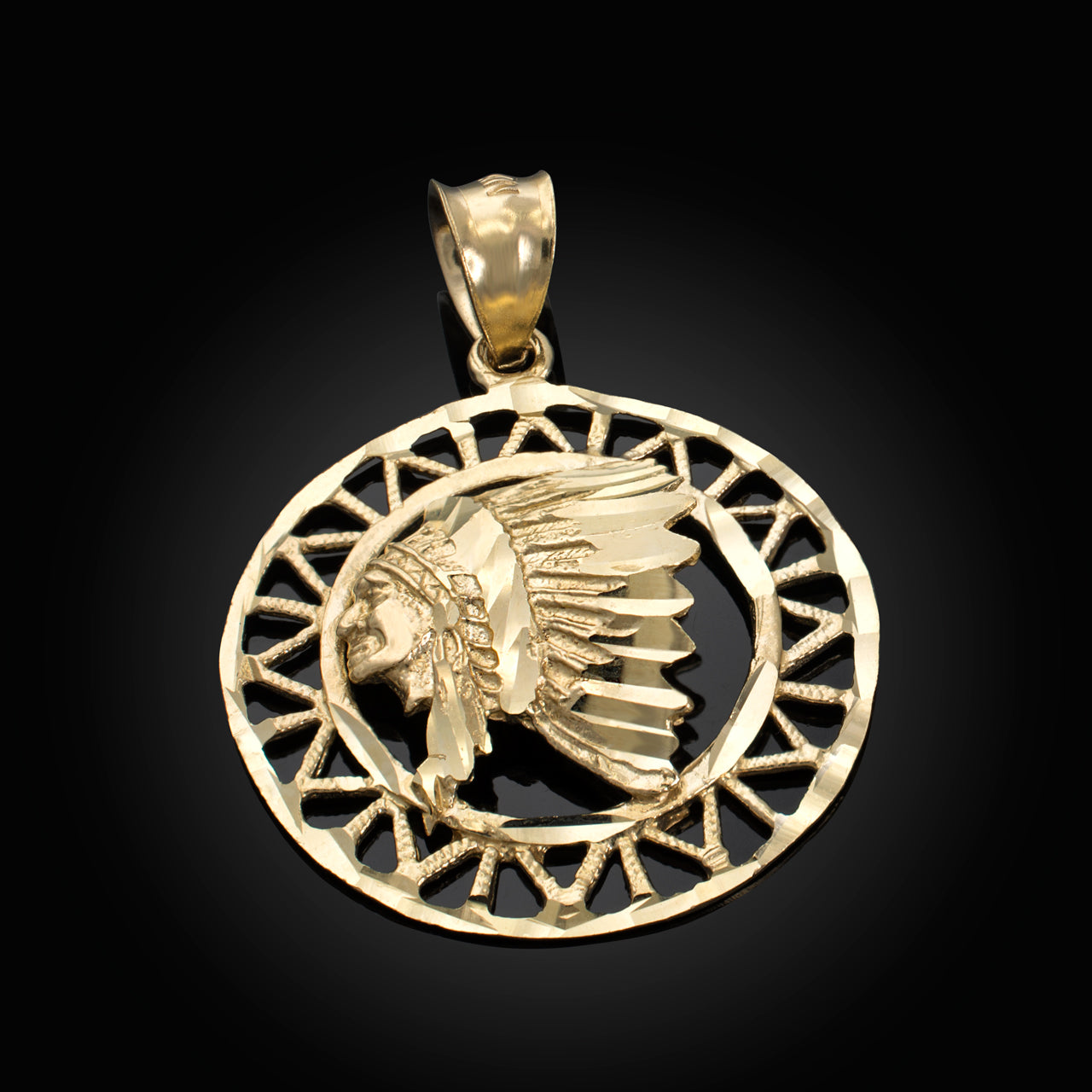 Gold Apache Indian Chief DC Talisman Pendant Necklace Karma Blingz