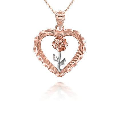 Tri-tone Gold Rose Flower Heart DC Pendant Necklace Karma Blingz