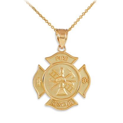 Gold Firefighter Fire Rescue Maltese Cross Pendant Necklace (14K, 10K, yellow, white, rose gold) Karma Blingz