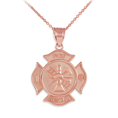 Gold Firefighter Fire Rescue Maltese Cross Pendant Necklace (14K, 10K, yellow, white, rose gold) Karma Blingz