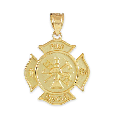 Gold Firefighter Fire Rescue Maltese Cross Pendant Necklace (14K, 10K, yellow, white, rose gold) Karma Blingz