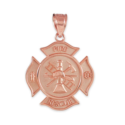 Gold Firefighter Fire Rescue Maltese Cross Pendant Necklace (14K, 10K, yellow, white, rose gold) Karma Blingz