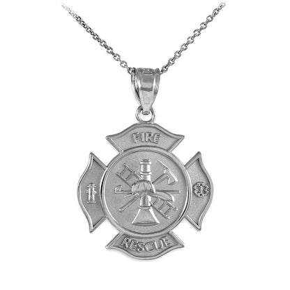 Gold Firefighter Fire Rescue Maltese Cross Pendant Necklace (14K, 10K, yellow, white, rose gold) Karma Blingz