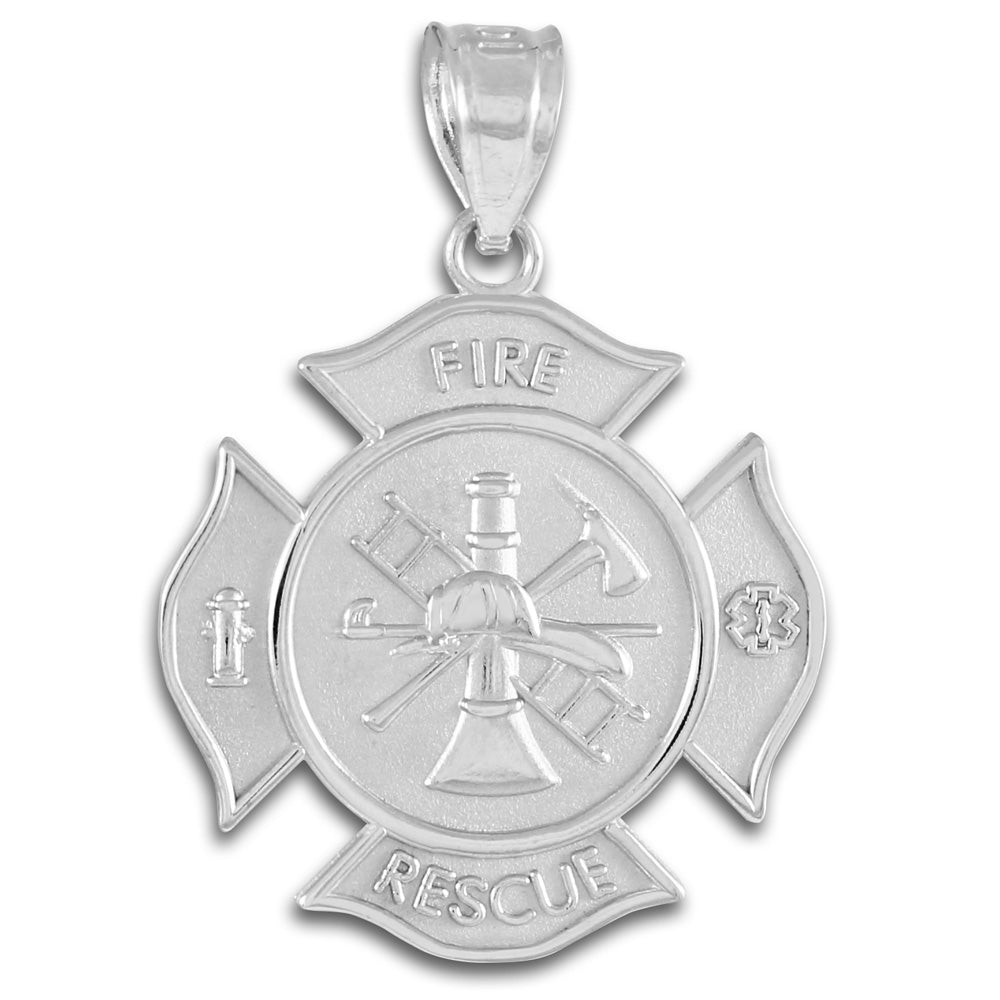 Sterling Silver Firefighter Fire Rescue Maltese Cross Pendant Necklace Karma Blingz