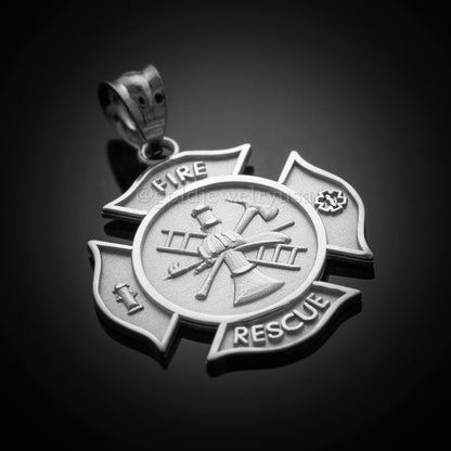 Gold Firefighter Fire Rescue Maltese Cross Pendant Necklace (14K, 10K, yellow, white, rose gold) Karma Blingz