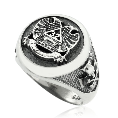 Vintage Sterling Silver 32 Degree Scottish Rite Double-headed Eagle Masonic Ring Karma Blingz