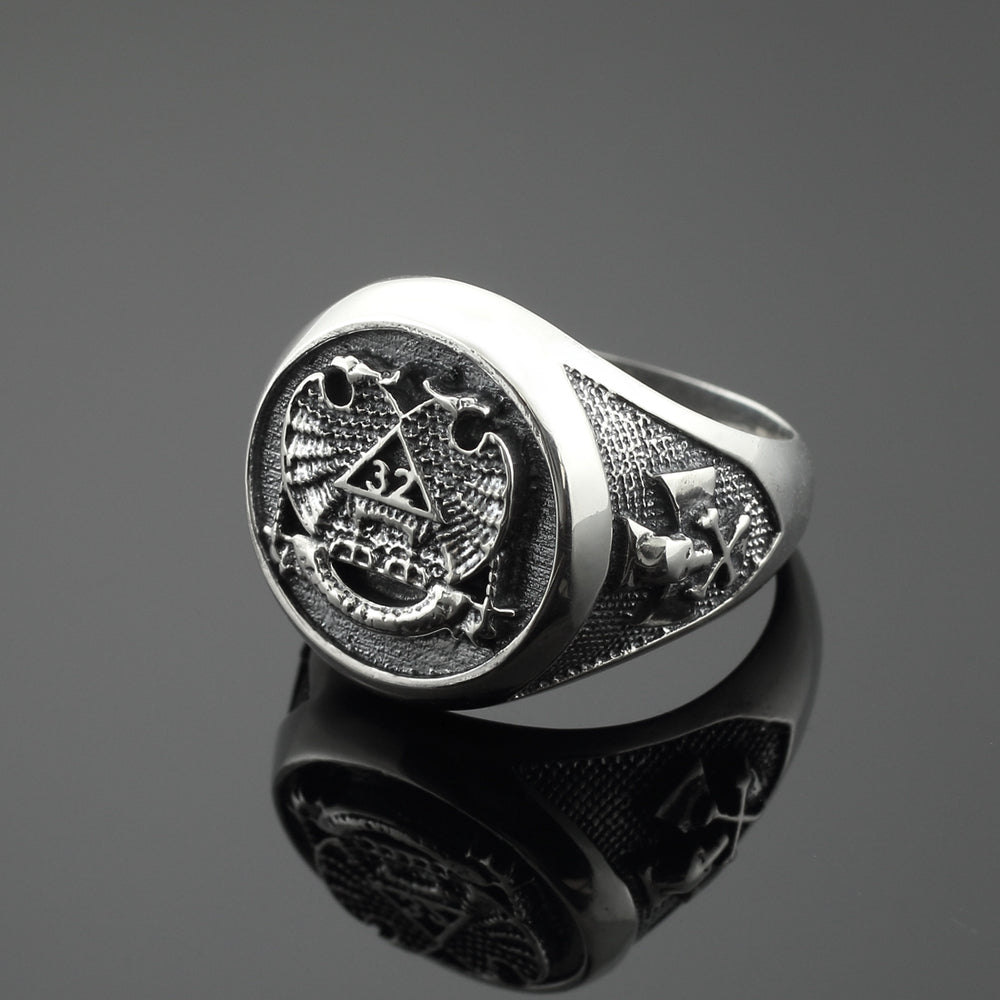 Vintage Sterling Silver 32 Degree Scottish Rite Double-headed Eagle Masonic Ring Karma Blingz