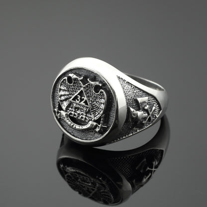 Vintage Sterling Silver 32 Degree Scottish Rite Double-headed Eagle Masonic Ring Karma Blingz