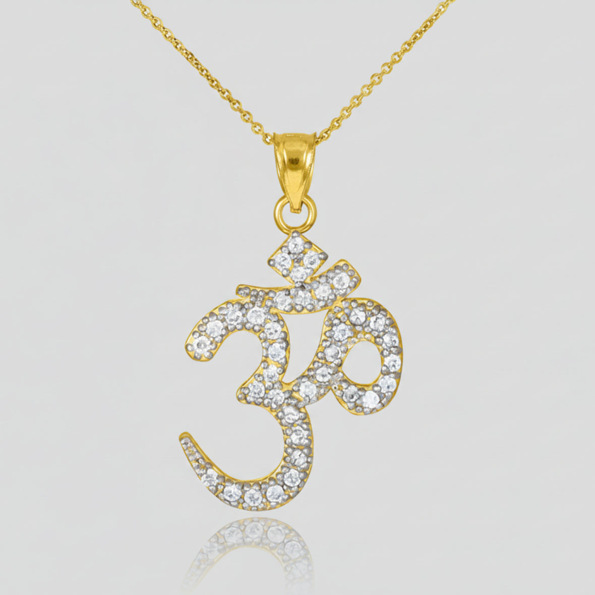 14K Diamond Studded Om Yoga Pendant Necklace (yellow, white, rose gold) Karma Blingz