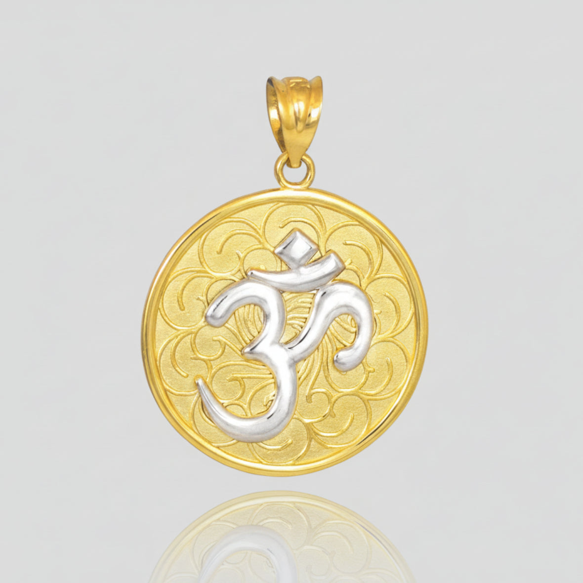 Gold Om (Aum) Yoga Medallion Pendant Necklace (yellow, white, rose gold) Karma Blingz