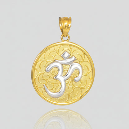 Gold Om (Aum) Yoga Medallion Pendant Necklace (yellow, white, rose gold) Karma Blingz