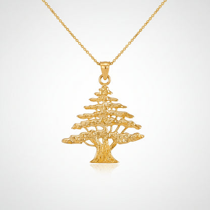 Gold Cedar Tree of Lebanon Pendant Necklace (10k, 14k, yellow, white, rose gold) Karma Blingz