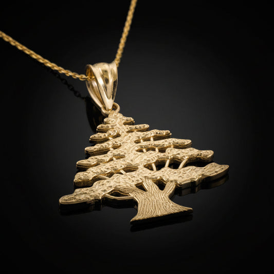 Gold Cedar Tree of Lebanon Pendant Necklace (10k, 14k, yellow, white, rose gold) Karma Blingz