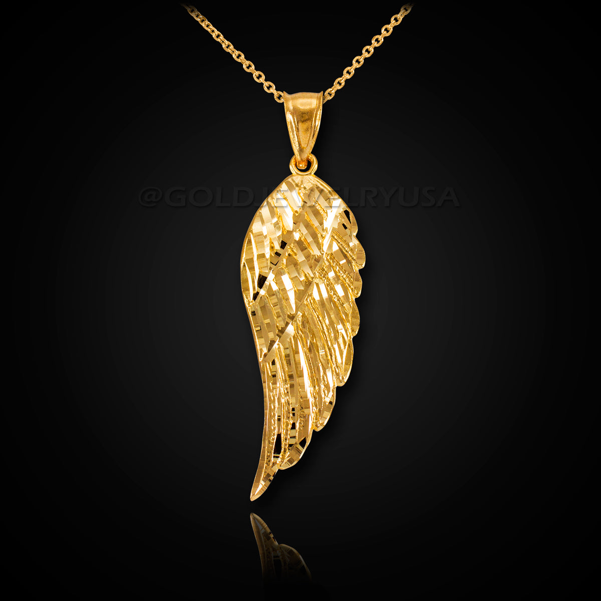 14K Gold Angel Wing Pendant Necklace (yellow, white, rose gold) Karma Blingz