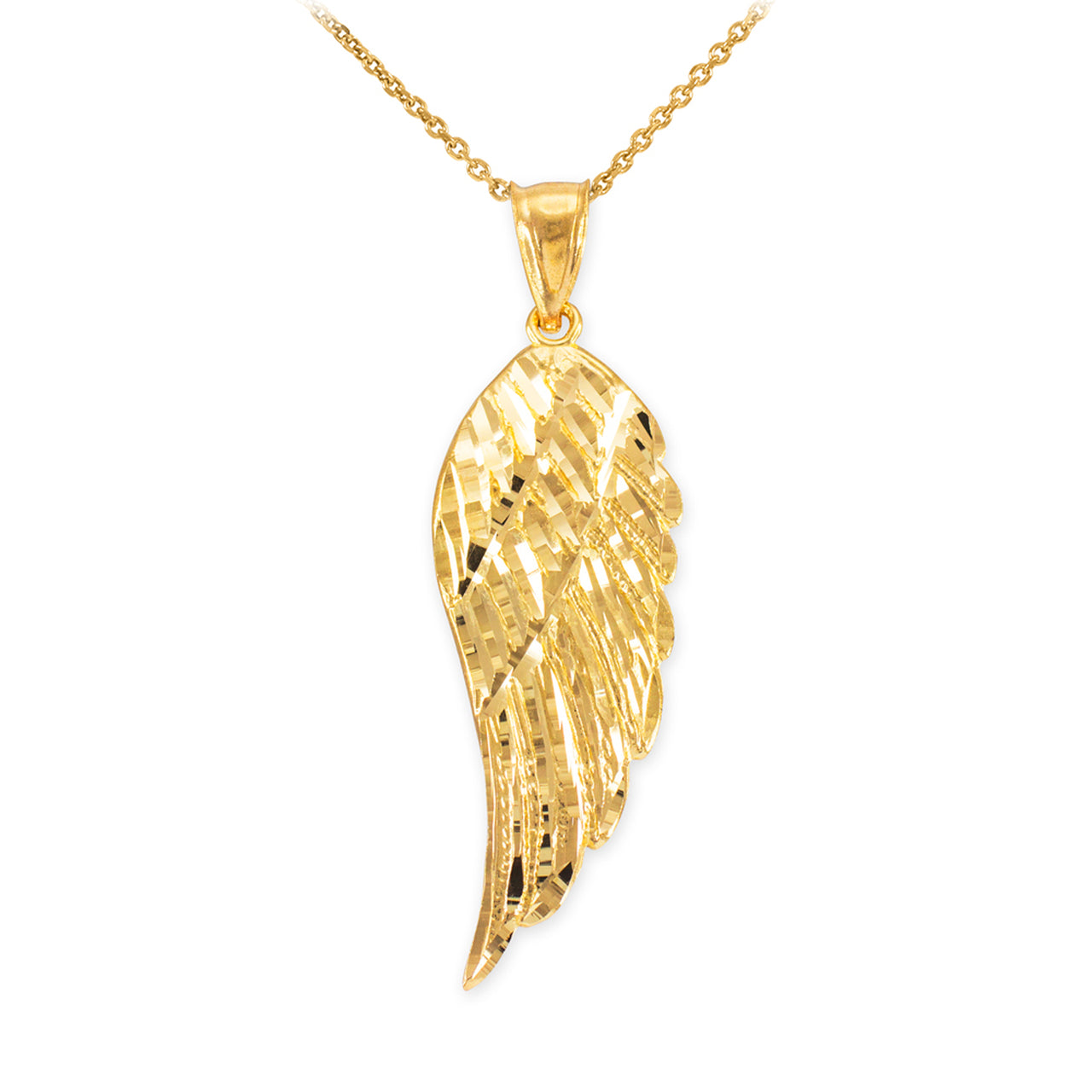 14K Gold Angel Wing Pendant Necklace (yellow, white, rose gold) Karma Blingz