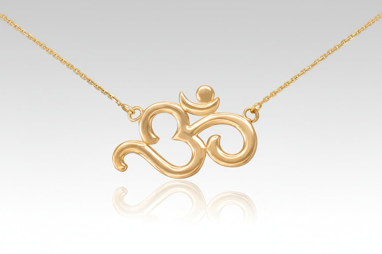 14K Gold Om Necklace (yellow, white, rose gold) Karma Blingz