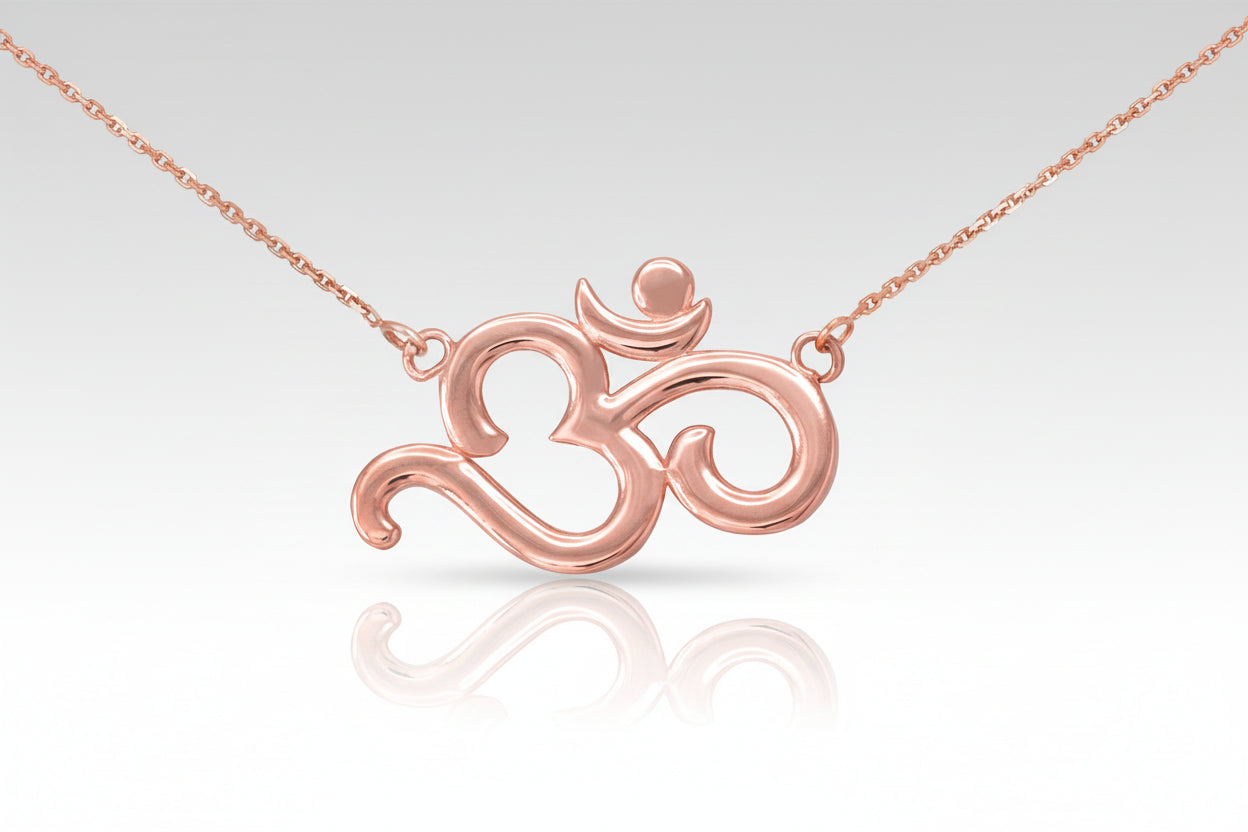 14K Gold Om Necklace (yellow, white, rose gold) Karma Blingz