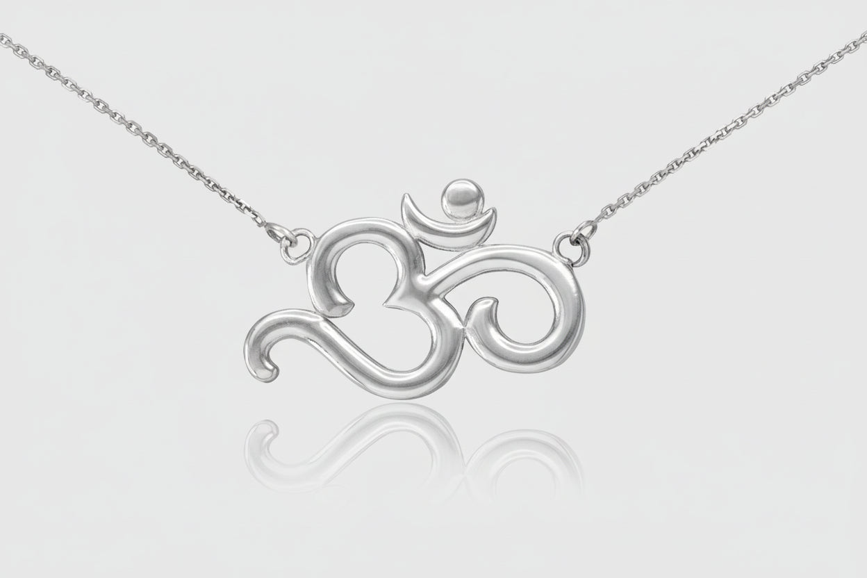 14K Gold Om Necklace (yellow, white, rose gold) Karma Blingz