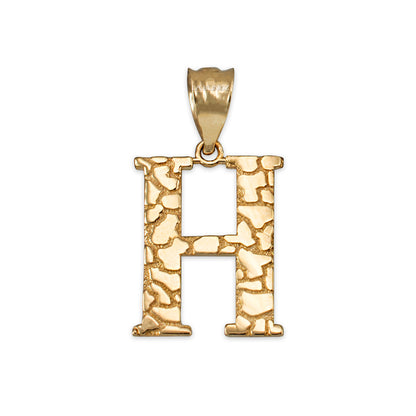 Gold Nugget Alphabet Initial Letter "H" Pendant Necklace (yellow, white, rose gold) Karma Blingz