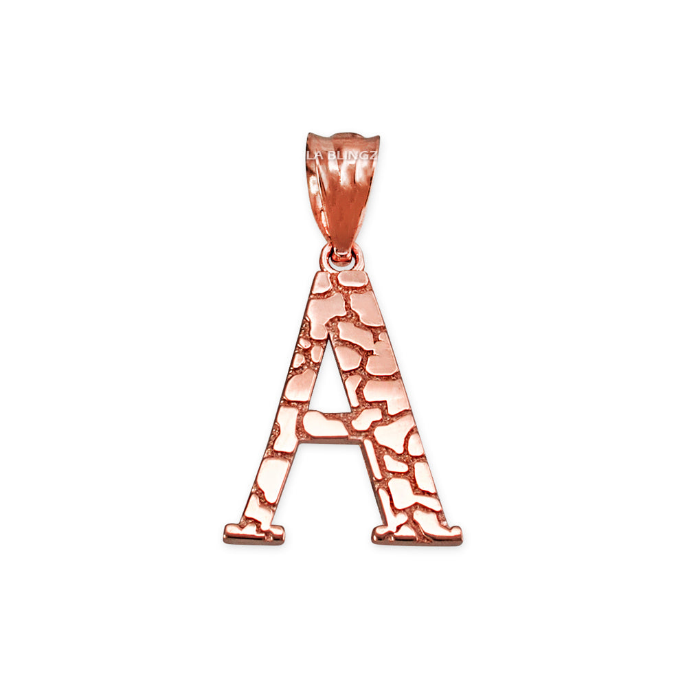 Gold Nugget Alphabet Initial Letter "A" Pendant Necklace (yellow, white, rose gold) Karma Blingz