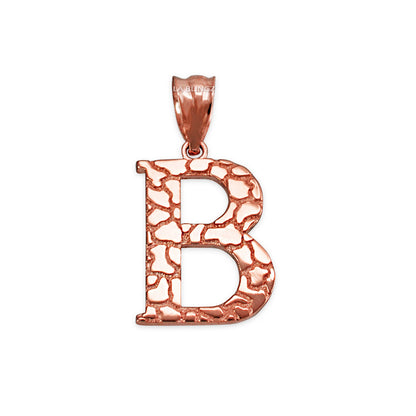 Gold Nugget Alphabet Initial Letter "B" Pendant Necklace (yellow, white, rose gold) Karma Blingz
