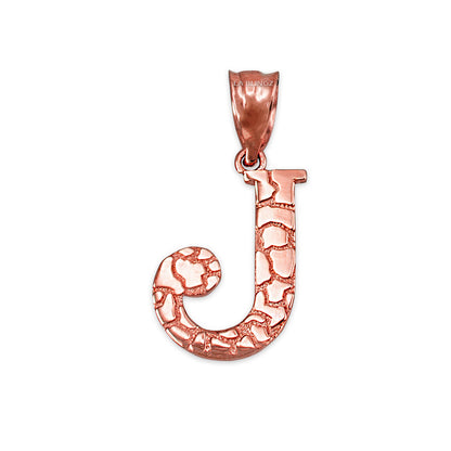 Gold Nugget Alphabet Initial Letter "J" Pendant Necklace (yellow, white, rose gold) Karma Blingz