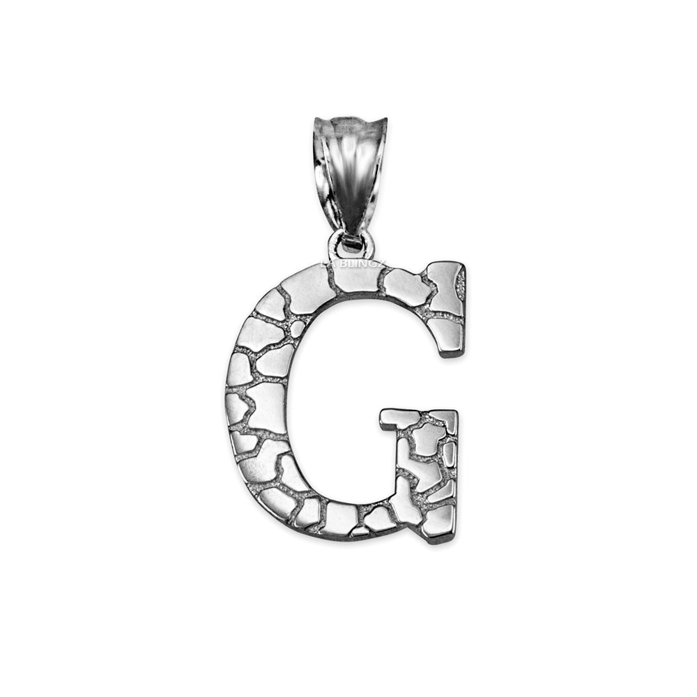 Gold Nugget Alphabet Initial Letter "G" Pendant Necklace (yellow, white, rose gold) Karma Blingz