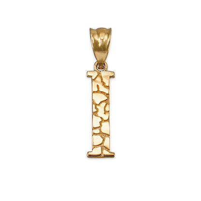 Gold Nugget Alphabet Initial Letter "I" Pendant Necklace (yellow, white, rose gold) Karma Blingz