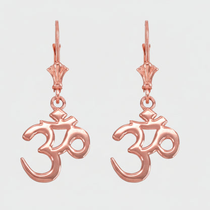 14K Gold Om (Aum) Yoga Earrings (yellow, white, rose gold) Karma Blingz