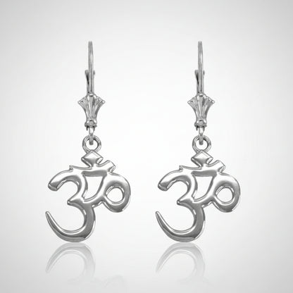 14K Gold Om (Aum) Yoga Earrings (yellow, white, rose gold) Karma Blingz