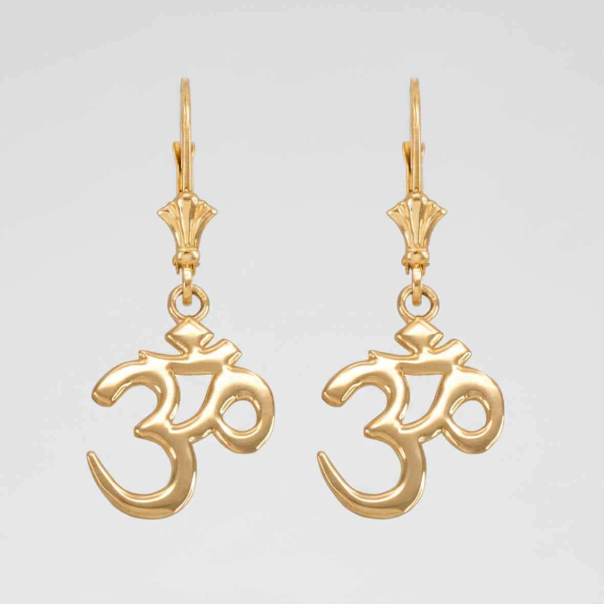 14K Gold Om (Aum) Yoga Earrings (yellow, white, rose gold) Karma Blingz