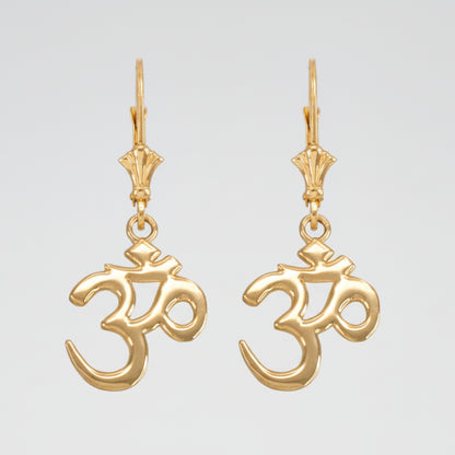 14K Gold Om (Aum) Yoga Earrings (yellow, white, rose gold) Karma Blingz
