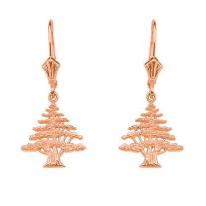 14K Gold Lebanese Cedar Tree Earrings (yellow, white, rose gold) Karma Blingz