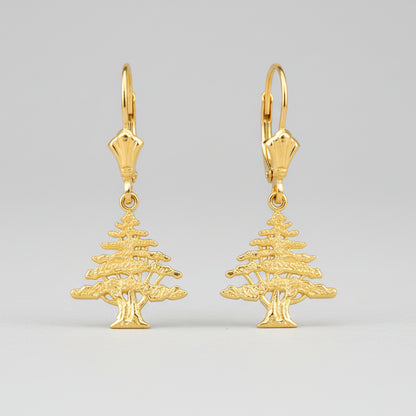 14K Gold Lebanese Cedar Tree Earrings (yellow, white, rose gold) Karma Blingz
