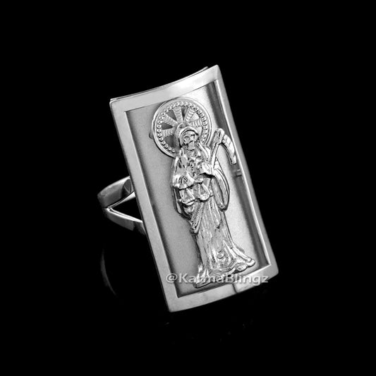 Sterling Silver Santa Muerte Fancy Ring (1.2") Karma Blingz